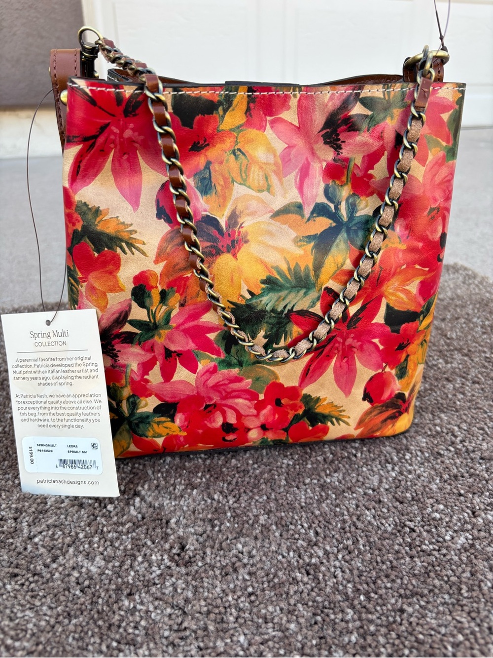 NWT Patricia Nash Floral on Spring Multi-Color Chain Strap Crossbody Ledra Tote